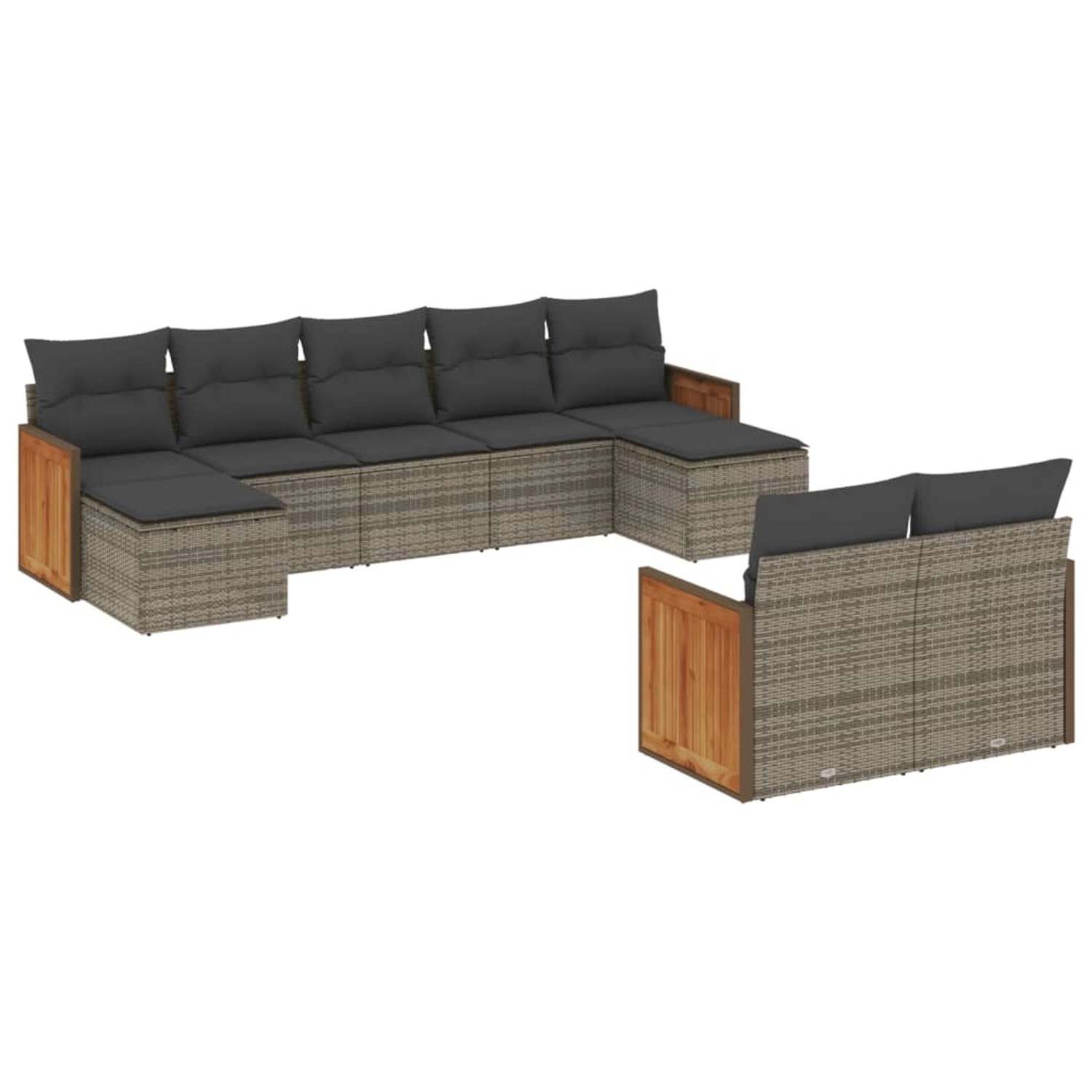 vidaXL 9-Tlg Garten-Sofagarnitur mit Kissen Grau Poly Rattan 3228083 günstig online kaufen