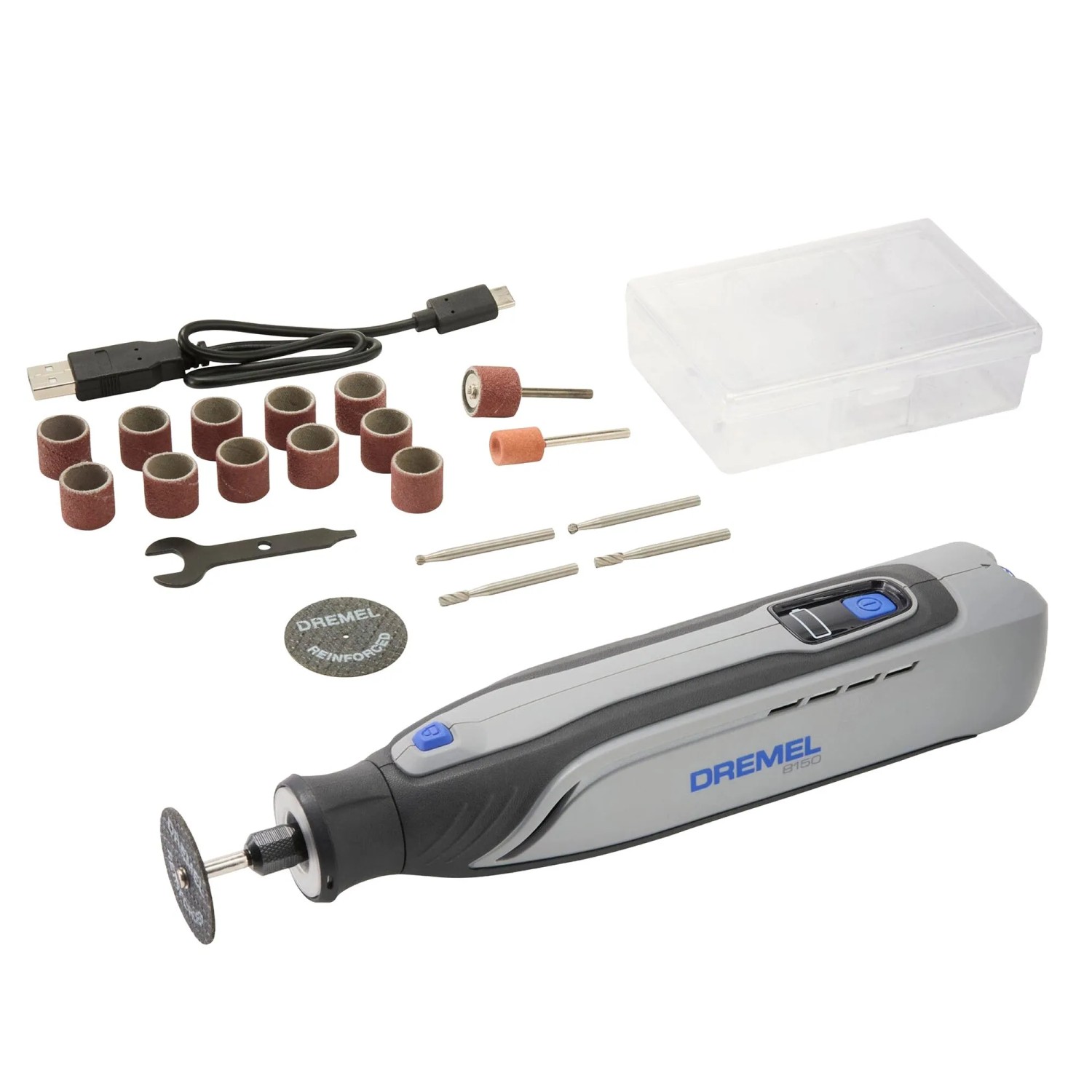 Dremel 8150-20 Akku-Multifunktionswerkzeug mit Zubehör, USB-C Kabel und Koffer.