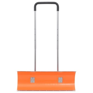 Orangefarbener vidaXL Schneeschieber mit Teleskopgriff aus Stahl, 96 cm breit.