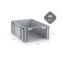 Graue PROREGAL Eurobox NextGen Store, 44 Liter, mit offener Front und Maßangaben.