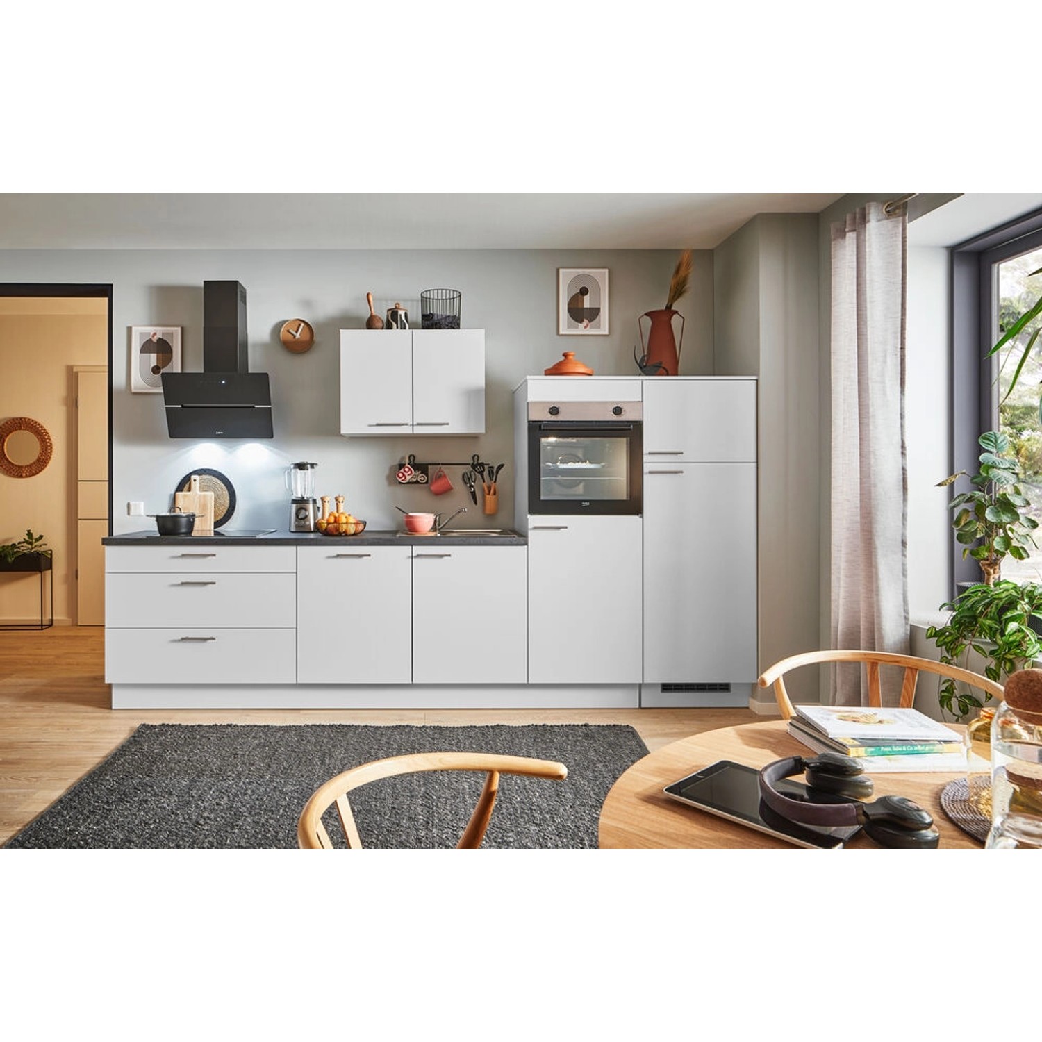 pino Küchenzeile 320 cm Lichtgrau Anschlag rechts 2 Geräteschränke