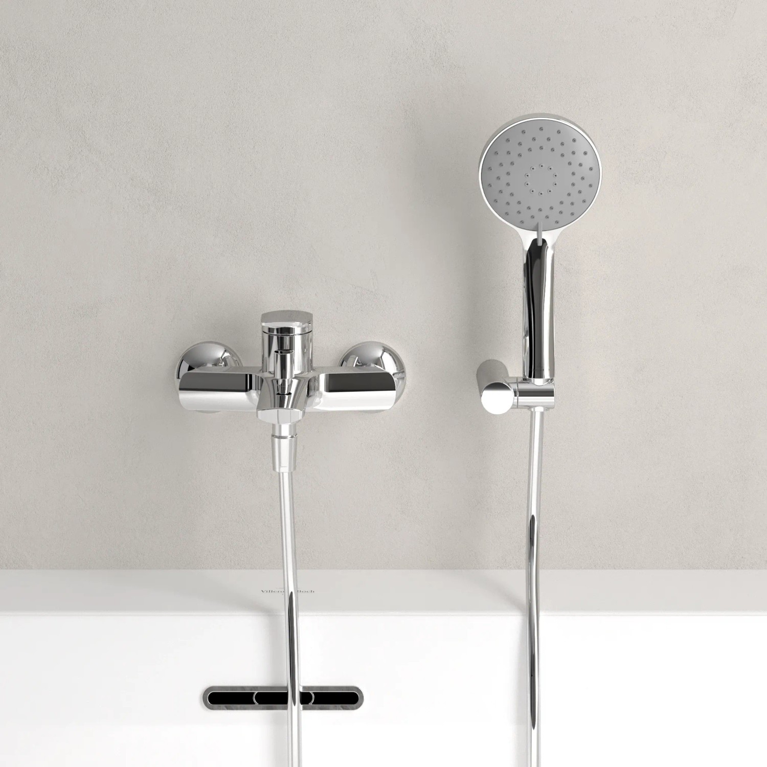 Villeroy & Boch Oasis Badewannenarmatur Aufputz, Chrom, mit Handbrause. Modernes, rundes Design für Ihr Bad.