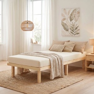 Homestyle4u Einzelbett 90x200 cm aus naturbelassenem Kiefernholz. Jugendbett, Gästebett mit Matratze.
