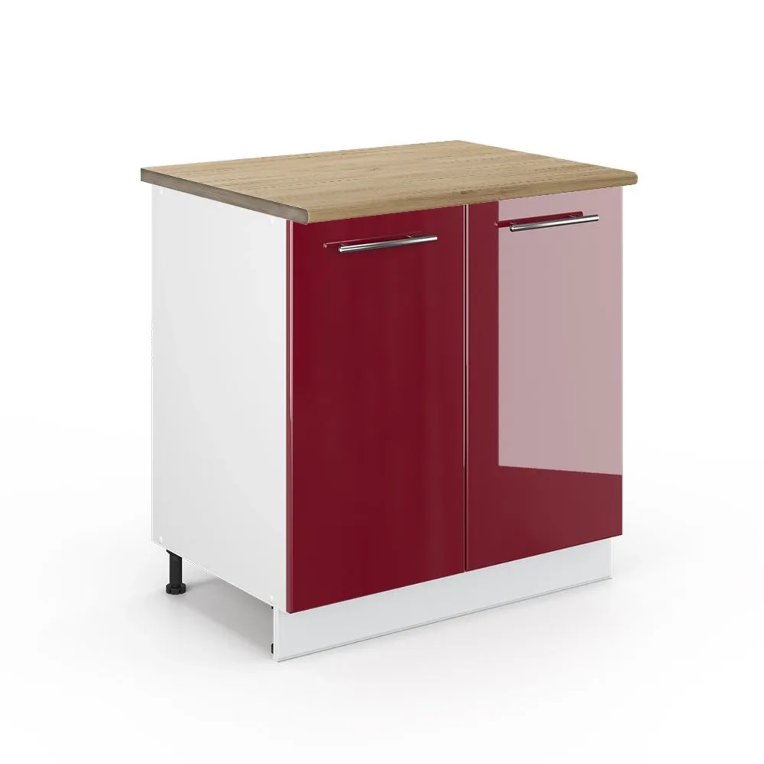 Vicco Küchenunterschrank Fame-Line Bordeaux Hochglanz/Weiß 80 x 82 Arbeitsplatte Goldkraft Eiche