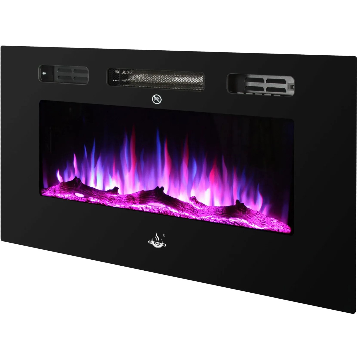 El Fuego Elektrokamin Bern 130 mit LED-Ambientelicht und schwarzem Rahmen. Wandmontage.