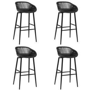 Set aus 4 schwarzen Barhockern von vidaXL mit Netzmuster-Rückenlehne und Metallbeinen.