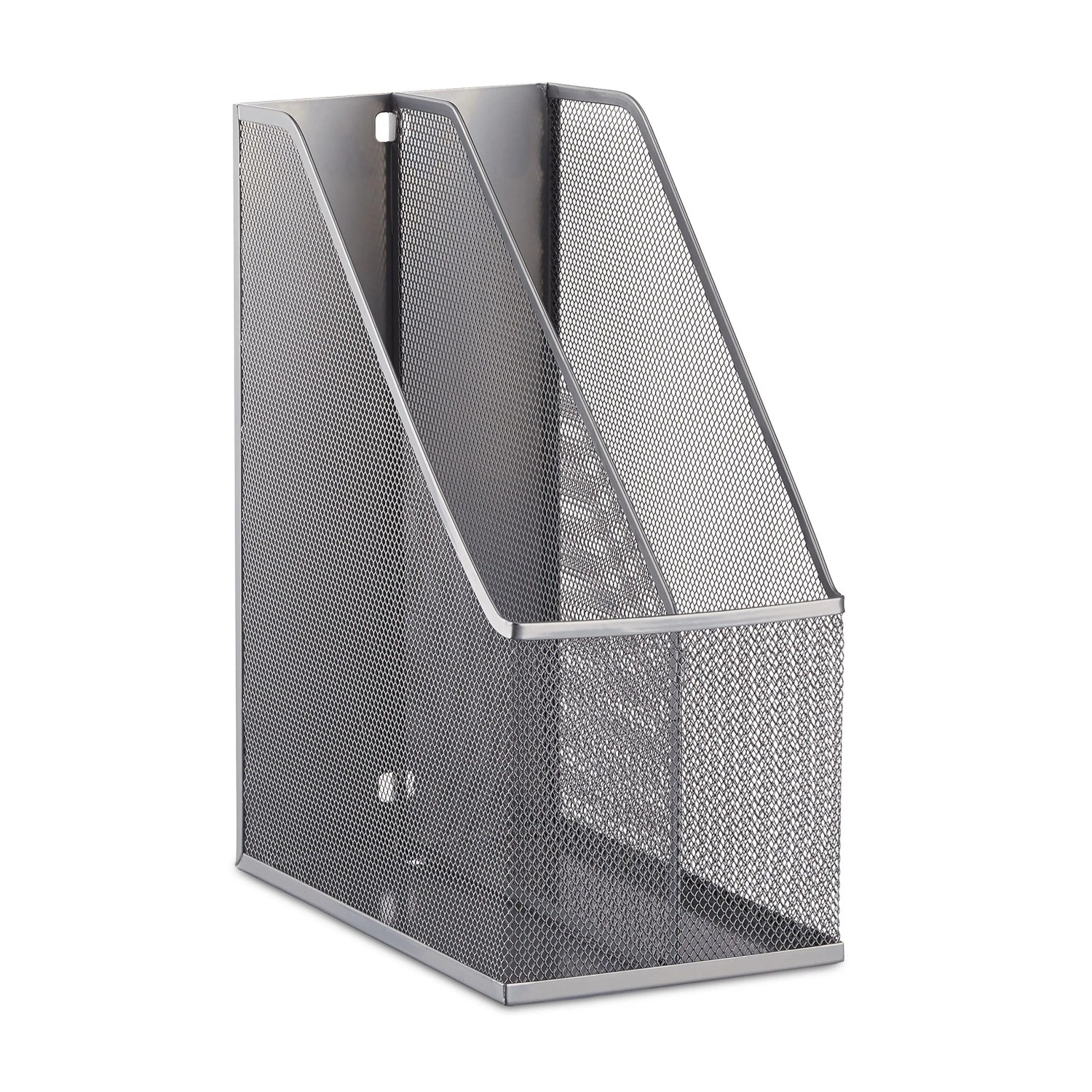 Relaxdays Stehsammler Metall Silber mit 2 Fächern 31,5 cm x 14,3 cm x 25 cm 1 kg