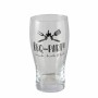 Klares Bierglas mit schwarzem BBQ-Party Druck, Geschirr für Grillabende.