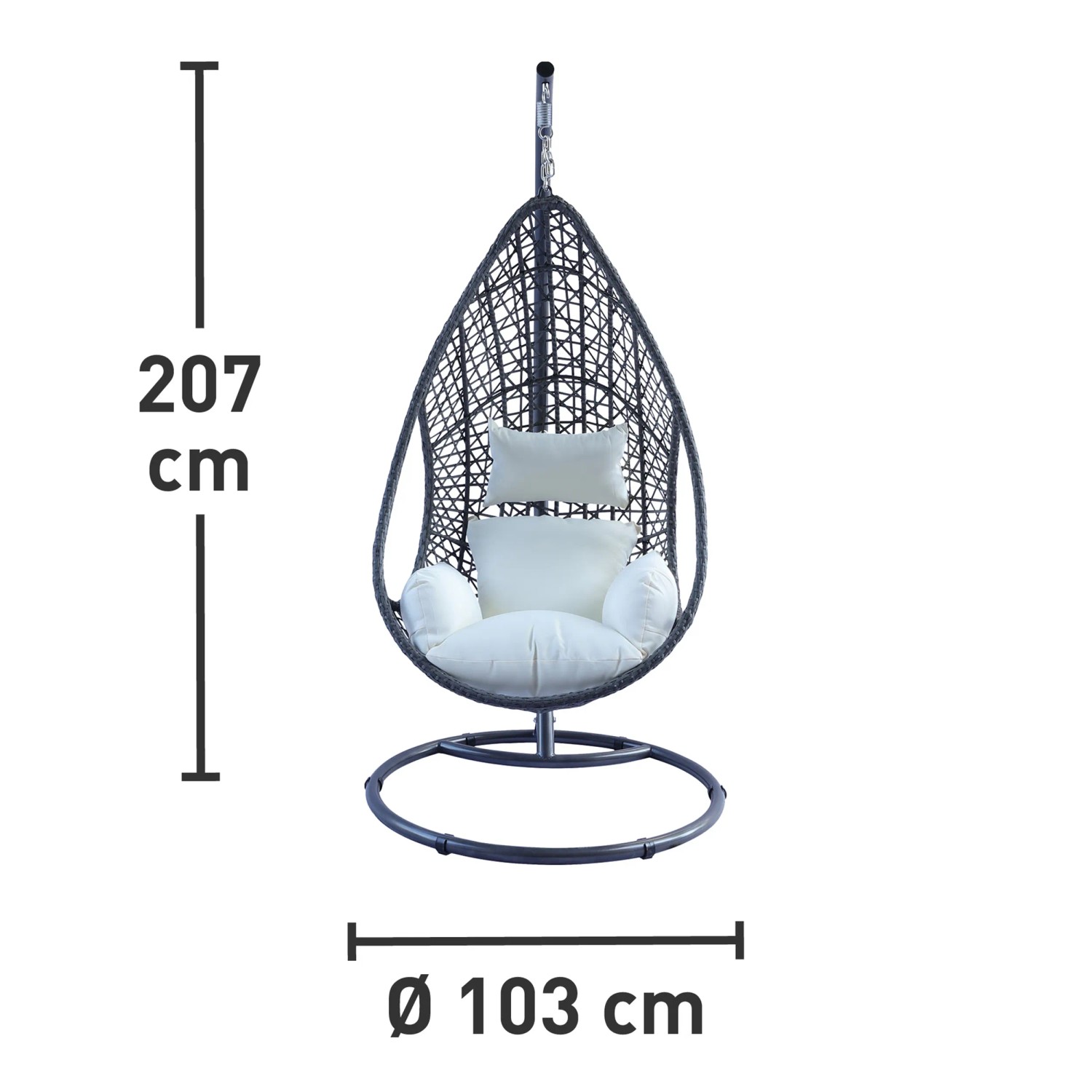 Hängesessel mit Gestell Pinamar Polyrattan mit Kissen Grau-Beige kaufen bei OBI