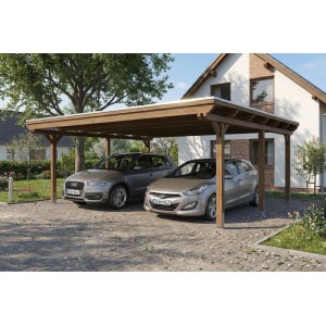 Skan Holz Carport Emsland EPDM-Dach 609 cm x 604 cm Nussbaum