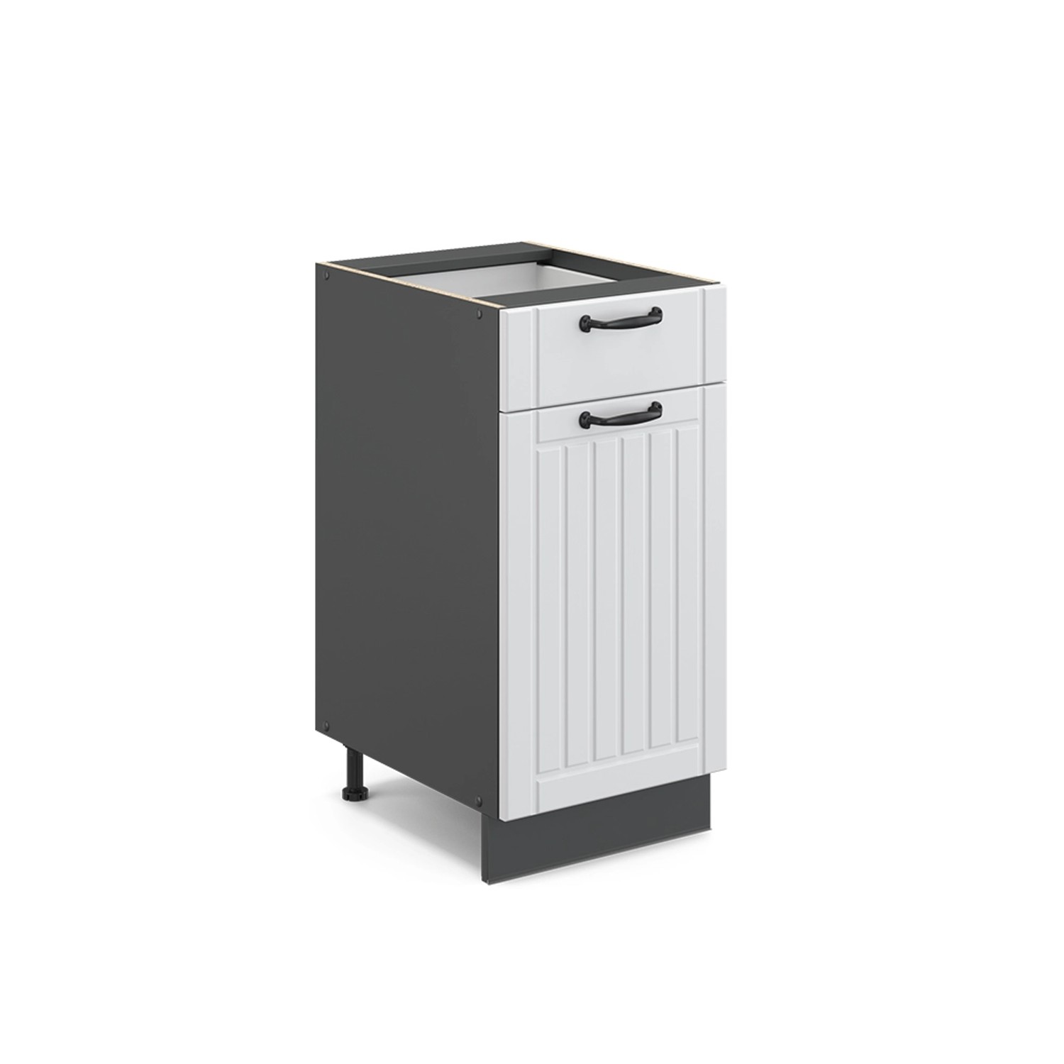 Vicco Küchenunterschrank Fame-Line Weiß Landhaus/Anthrazit 40 cm ohne Arbeitsplatte