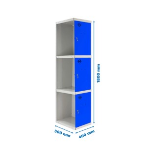 PROREGAL Spind AMEGO, 3 Abteile, grau-blaue Metall-Garderobe mit Schließfächern, 180x40x50 cm.