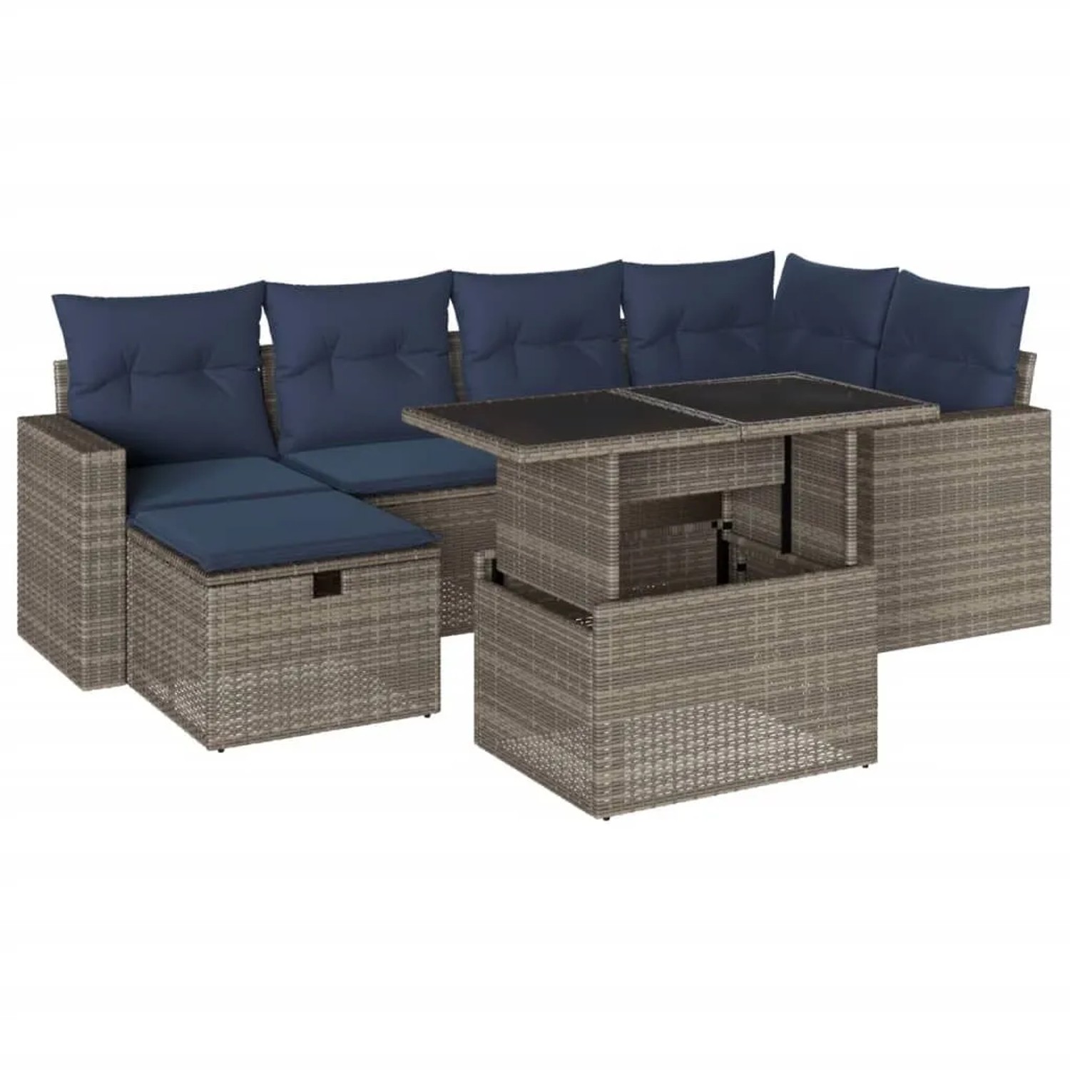 vidaXL 7-Tlg Gartensofa-Set mit Kissen Grau Polyrattan 3274821 günstig online kaufen