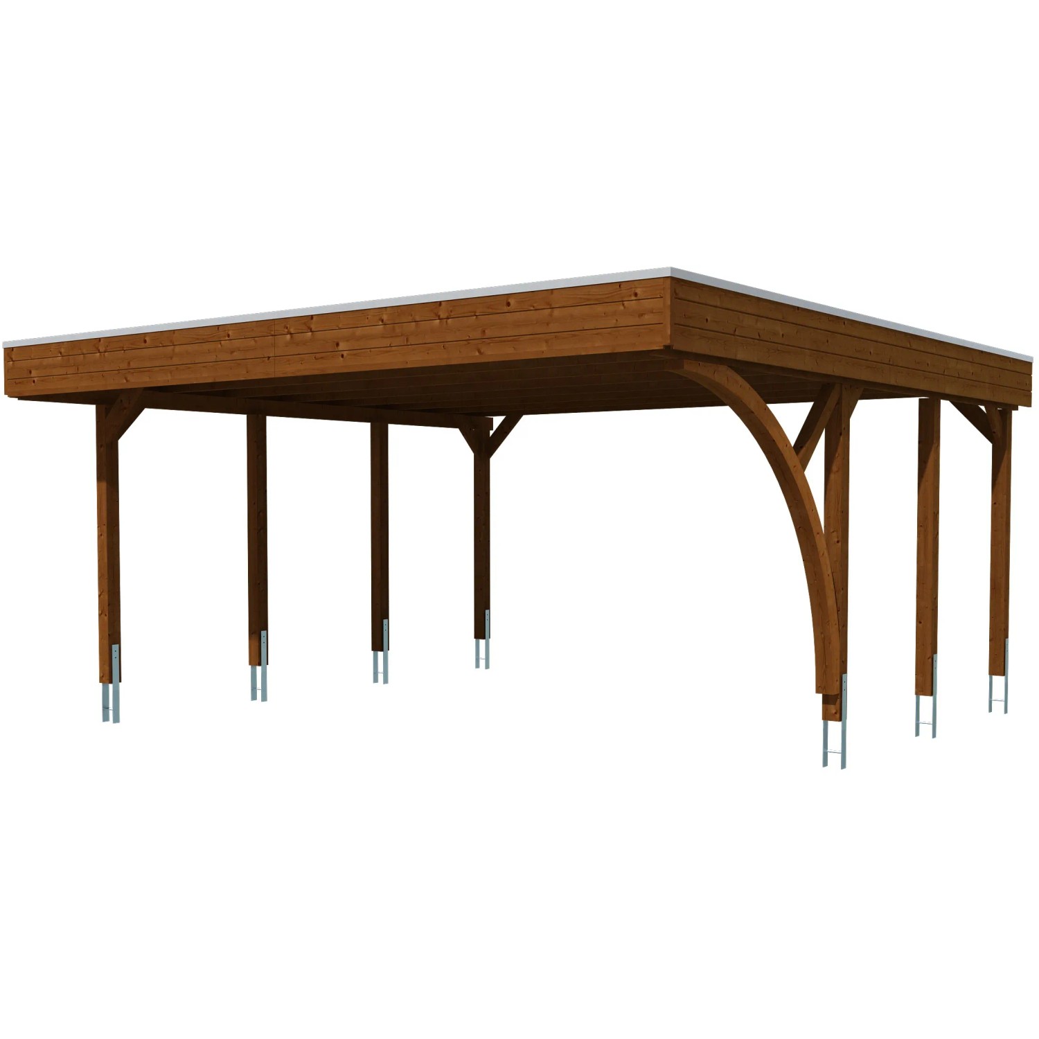 Skan Holz Carport Friesland Set, Nussbaum, 557x555cm, Doppelcarport mit Aluminiumplatten und Holzkonstruktion.