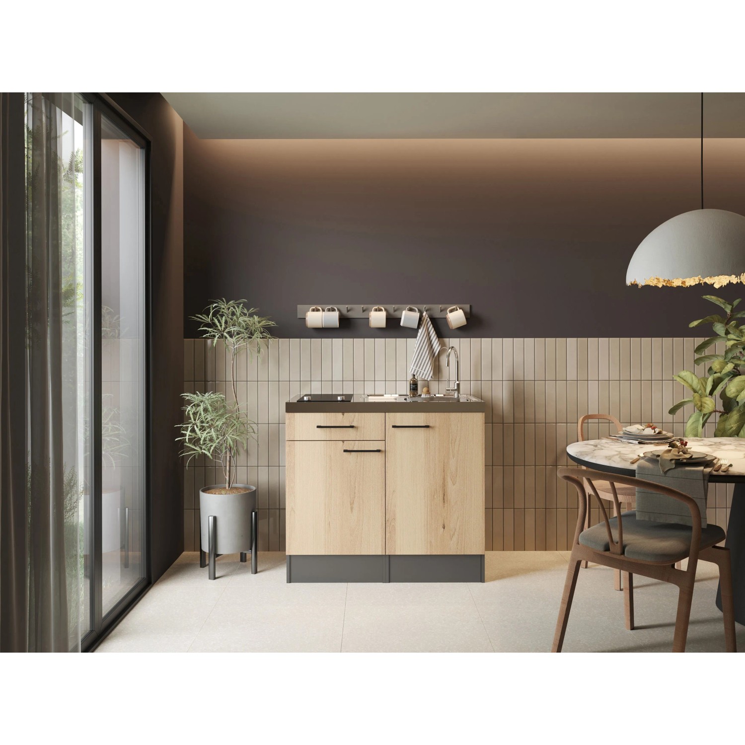 Respekta Pantryküche Oliver 100 cm Artisan Eiche matt