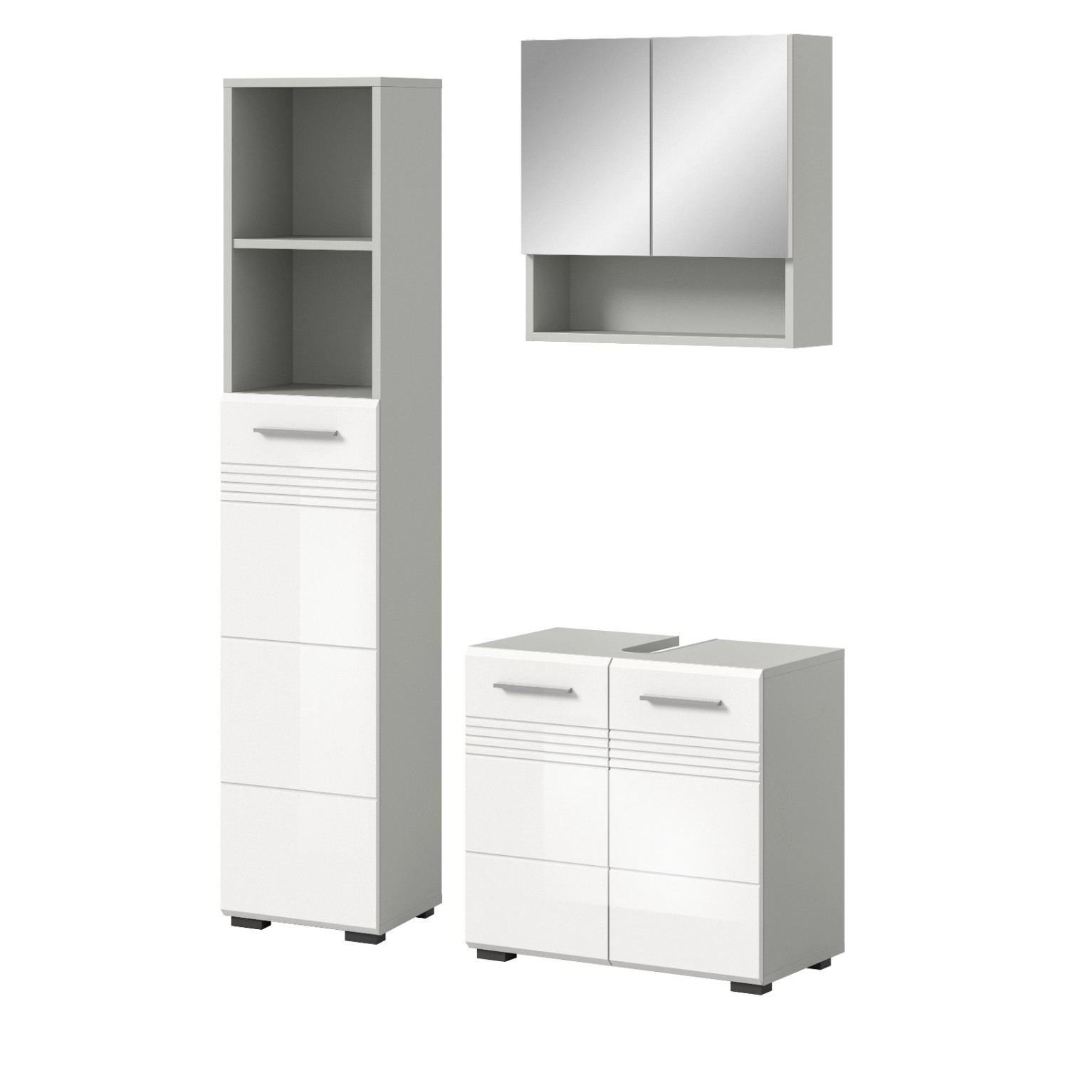 Inn.Furn Badmöbel-Set 3-teilig Weiß Hochglanz Grau 105 cm Soft-Close Carlo günstig online kaufen
