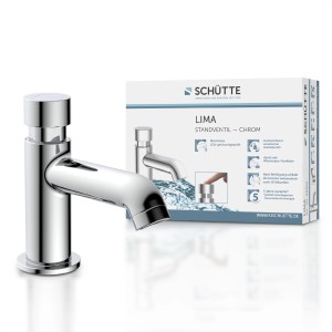 Schütte Standventil Lima Chrom für Kaltwasser, mit Druckknopf und energiesparender Funktion.