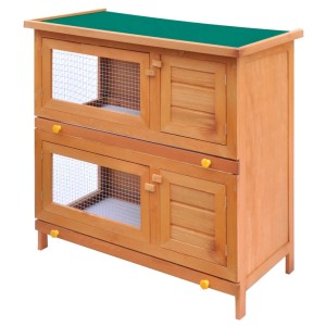 Holz Kaninchenstall/Kleintierhaus mit 4 Türen und grünem Dach. Ideal für den Garten.