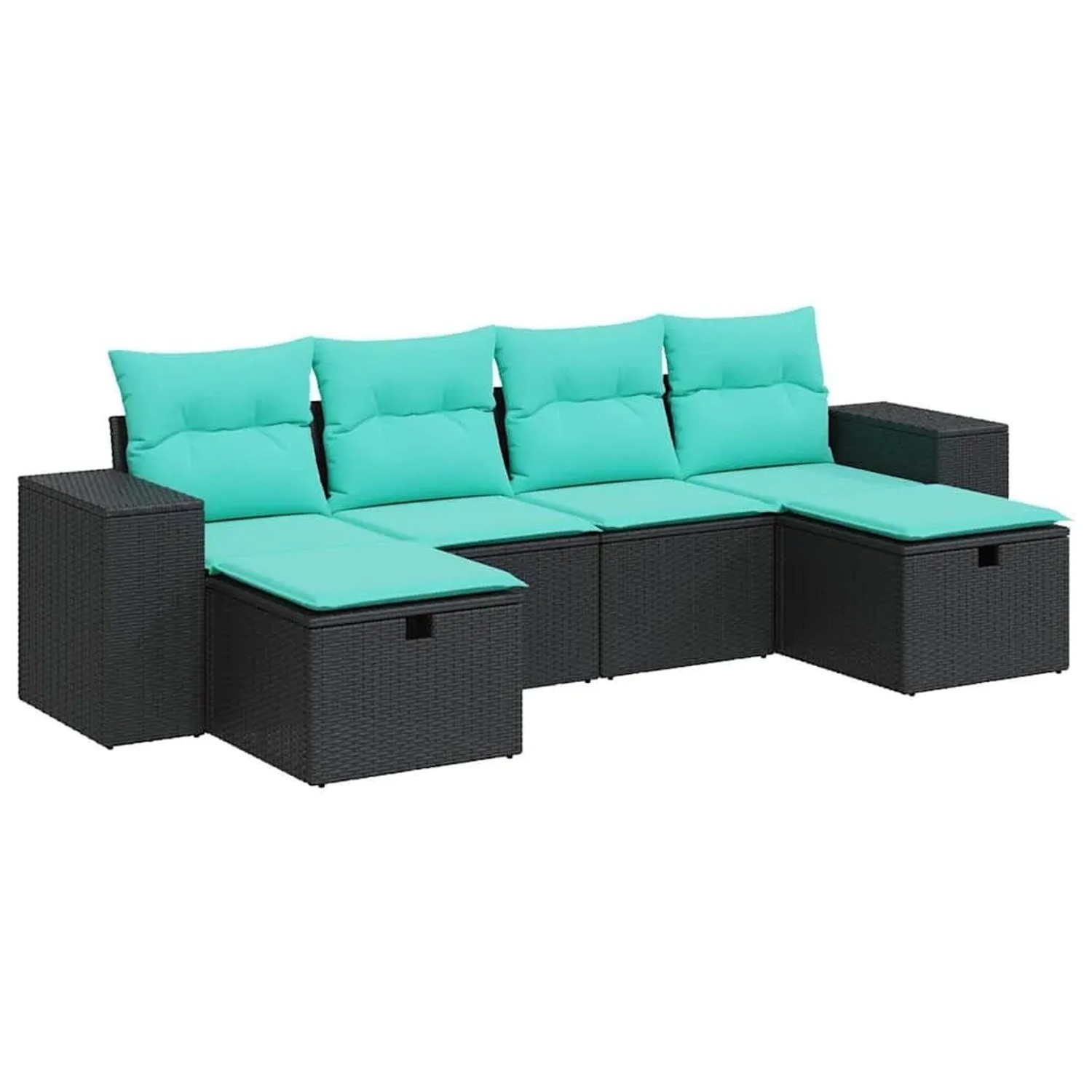 vidaXL 6 Tlg Garten-Sofagarnitur mit Kissen Schwarz Poly Rattan 3325723