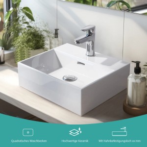 Modernes, weißes Emke Handwaschbecken aus Keramik mit Hahnloch, Aufsatz- oder Wandmontage.