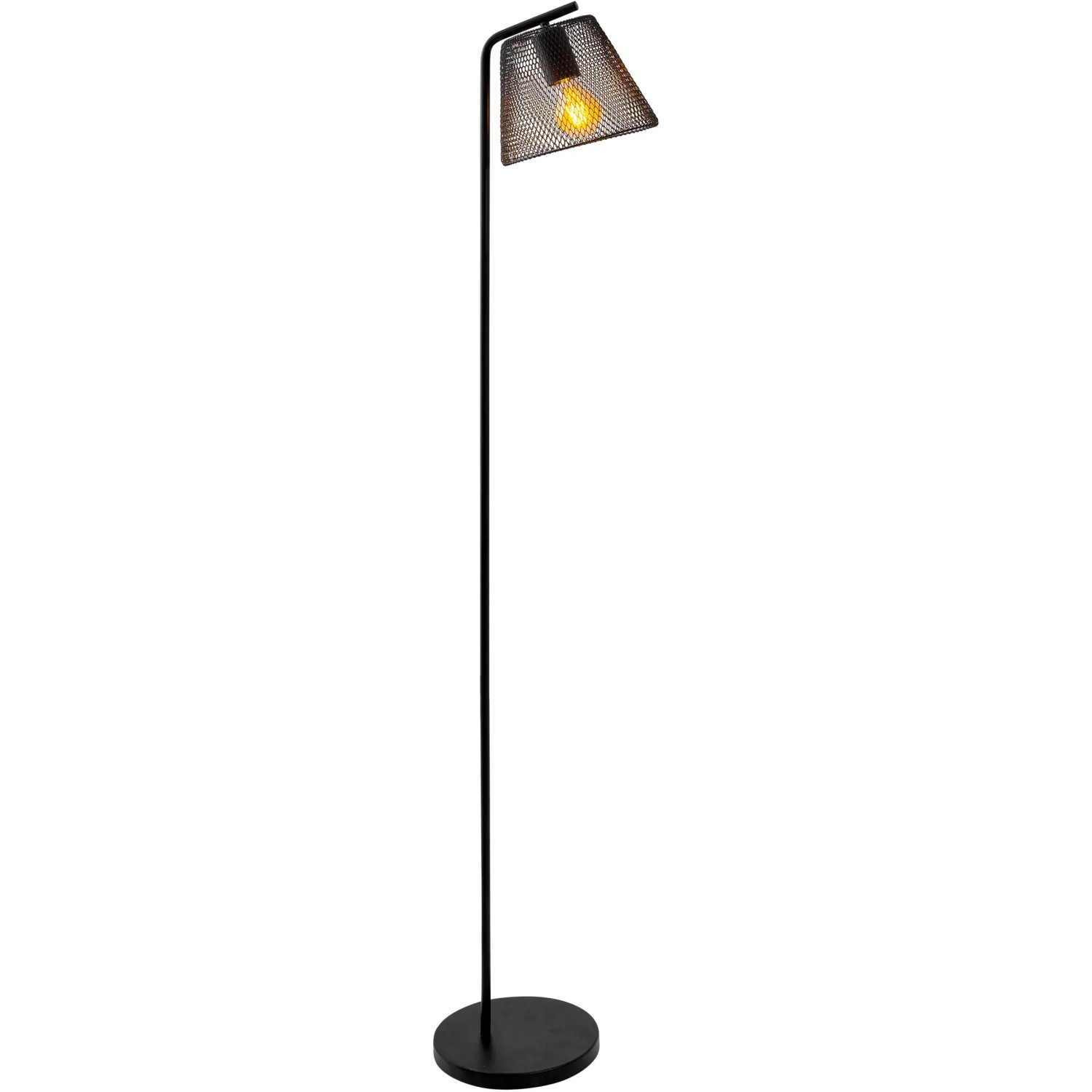 Schwarze Näve Stehleuchte Korie, 140 cm hoch, mit filigranem Gitter-Lampenschirm und E27 Fassung.