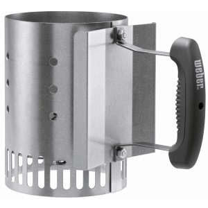 Weber Anzündkamin klein, Grillutensil aus Metall mit schwarzem Griff für schnelles Anzünden von Briketts.