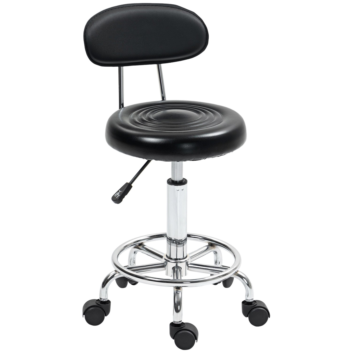 HOMCOM Rollhocker mit Lehne Kunstleder Schwarz 32L x 40B x 70-86H cm