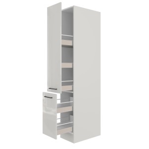 Flex-Well Apotheker-Hochschrank Lund, lichtgrau/rauchgrau, mit Auszügen und Ablagen für Küche.