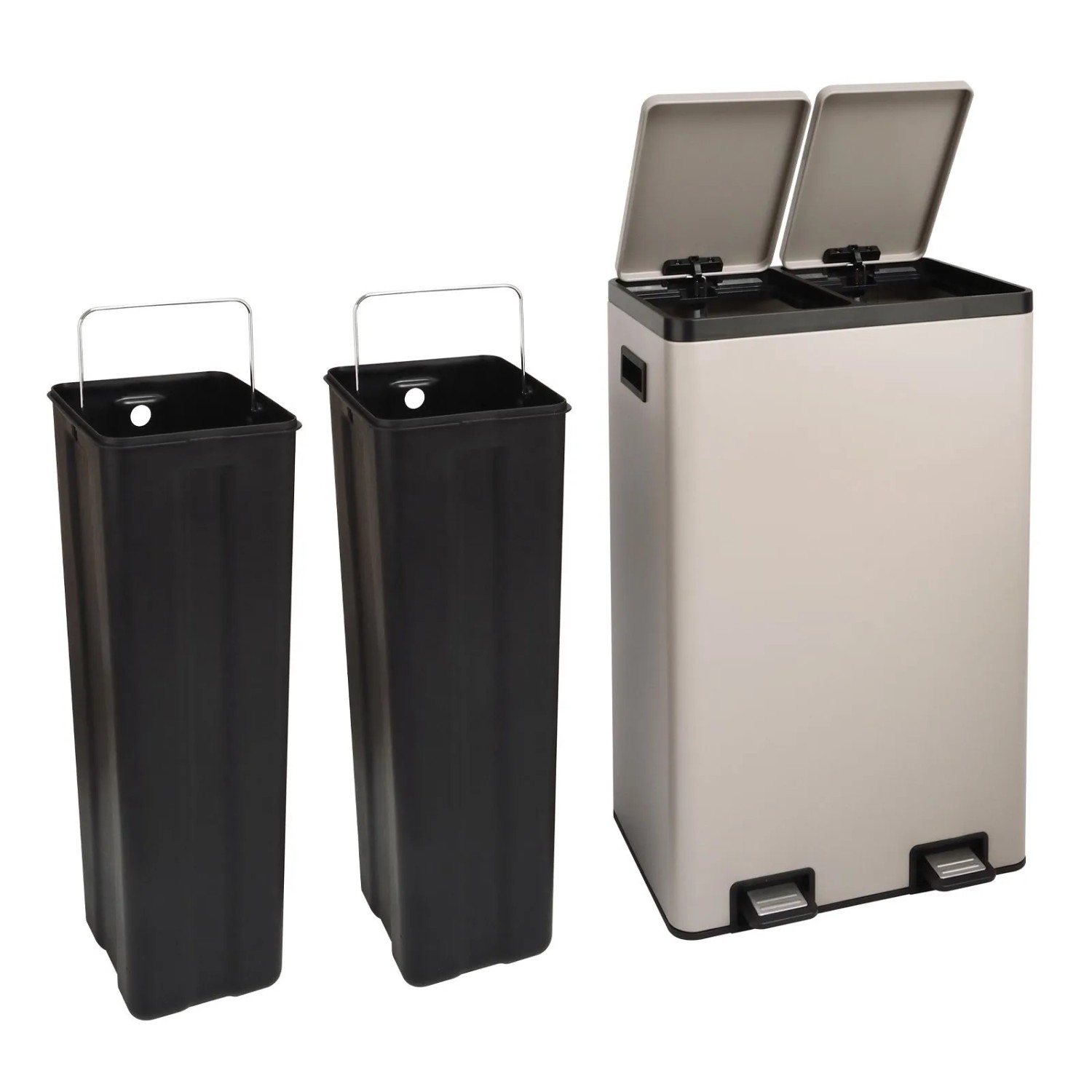 SVITA TMH2X30 Mülleimer 60L Mülltrennsystem 2 Fächer 2x30L Softclose Stahl Taupe