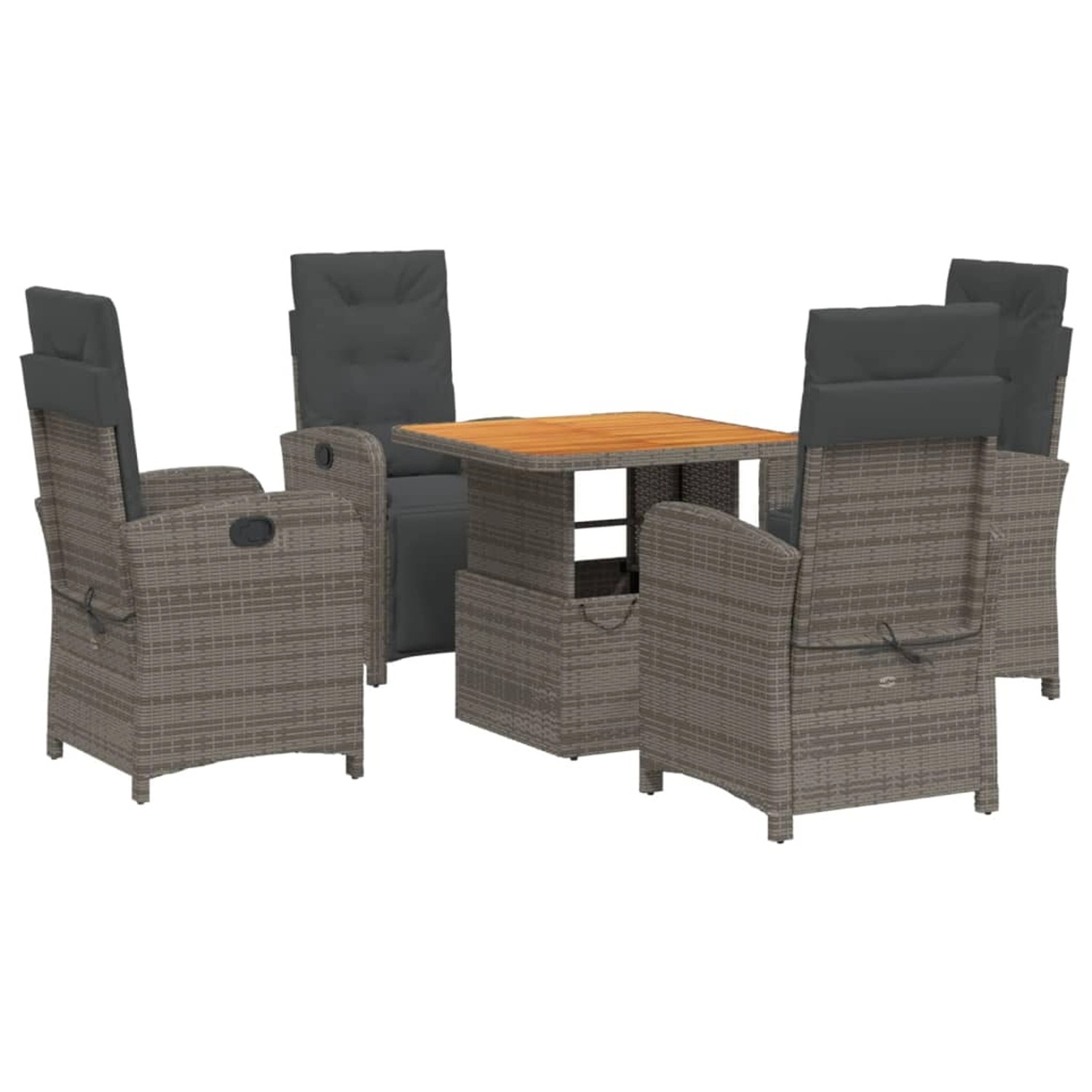 vidaXL 5-Tlg Garten-Essgruppe mit Kissen Grau Poly Rattan 3277340