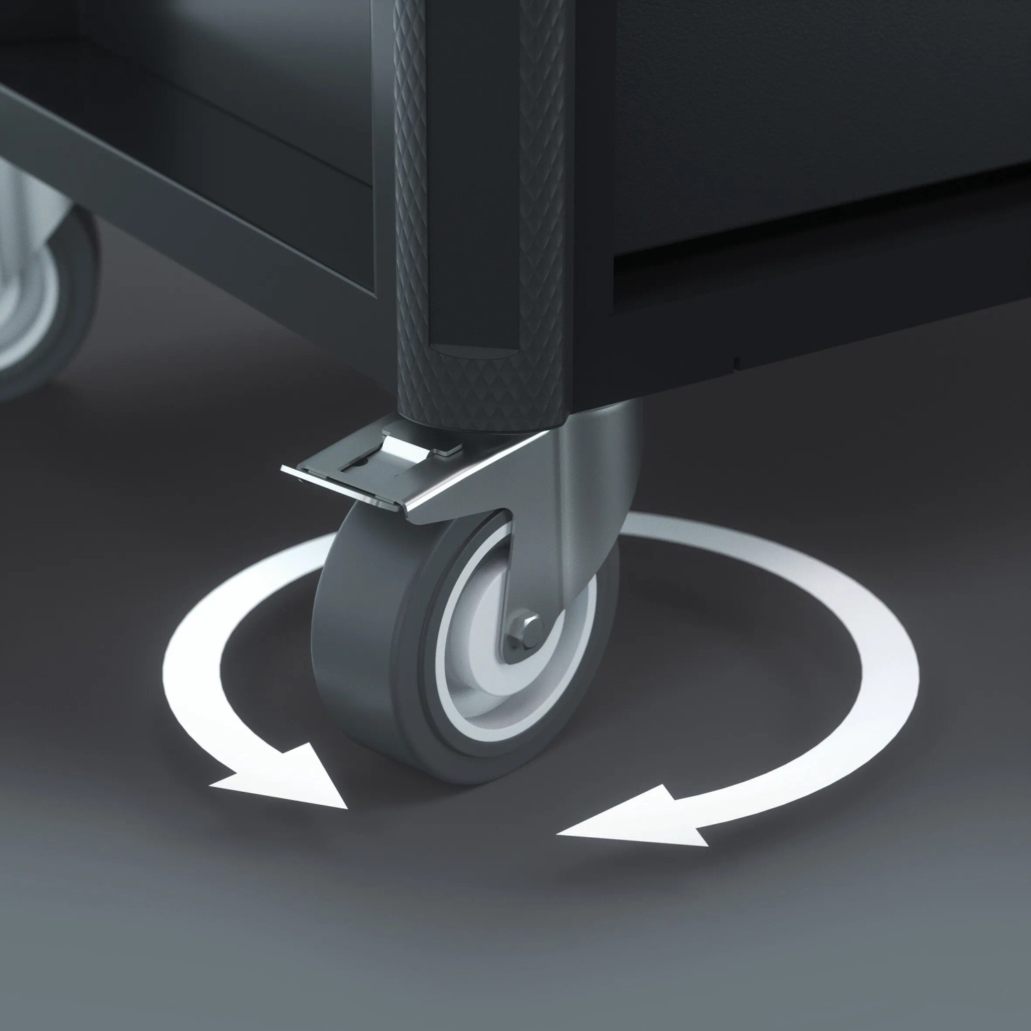 Detailaufnahme: Lenkrolle des Wera Werkstattwagens für flexible Mobilität.