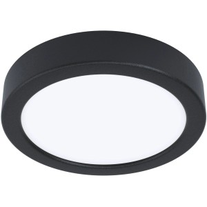 Runde, schwarze Eglo LED Aufbauleuchte Fueva 5 mit weißem Diffusor. Deckenleuchte.