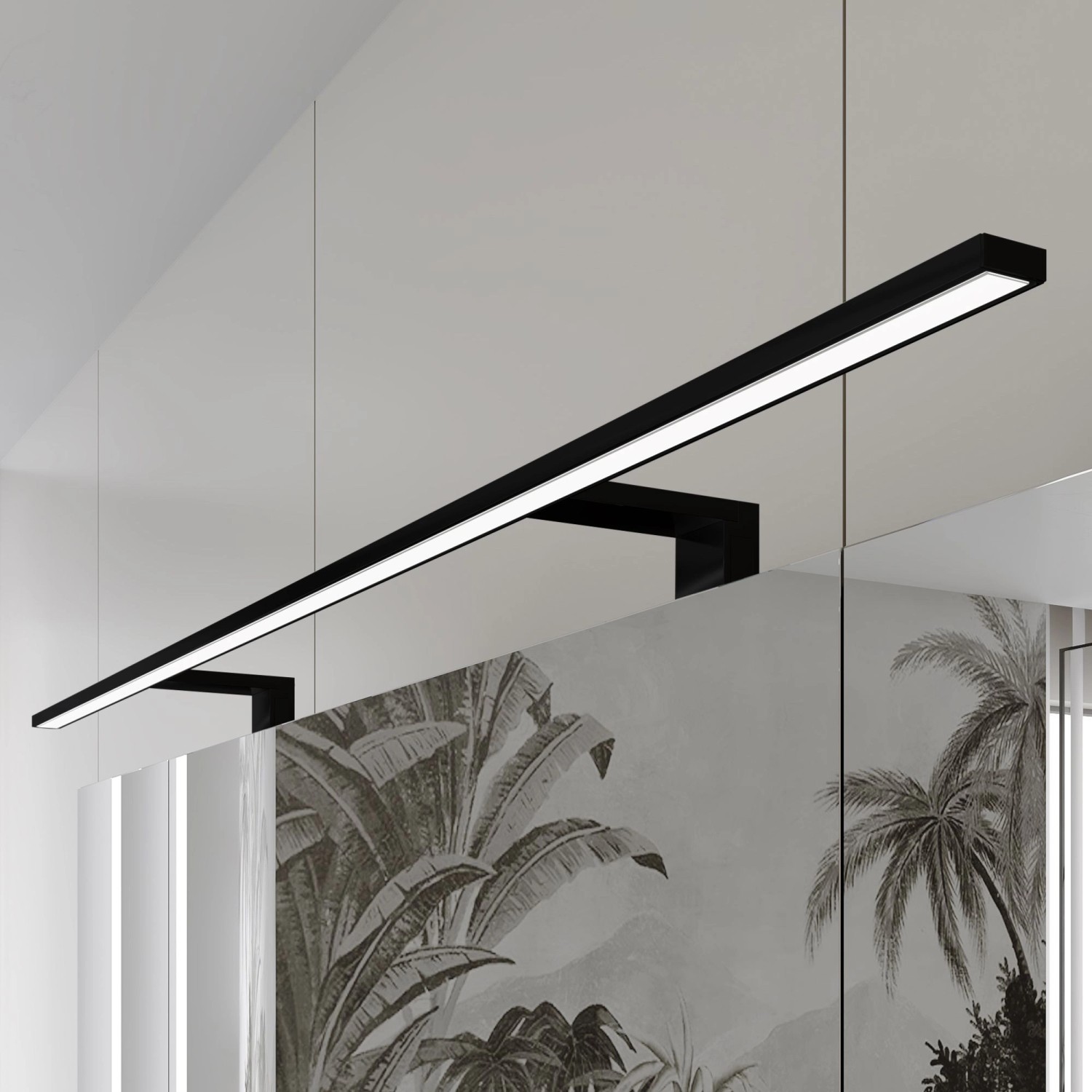 Schwarze, 120 cm lange Spectraline LED Spiegelleuchte für Bad, neutralweißes Licht.