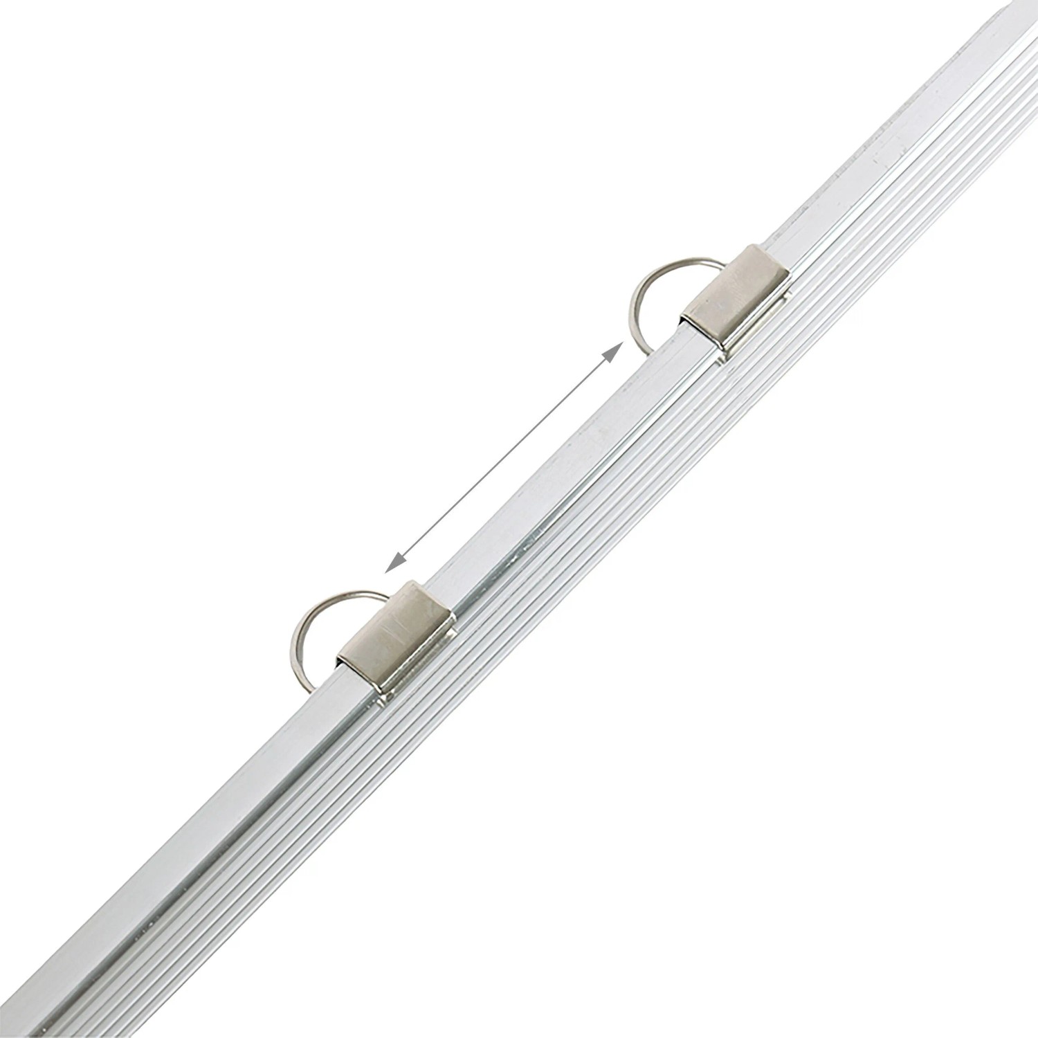 Detailaufnahme der Aufhängung des Relaxdays Whiteboards aus Stahl und Aluminium.