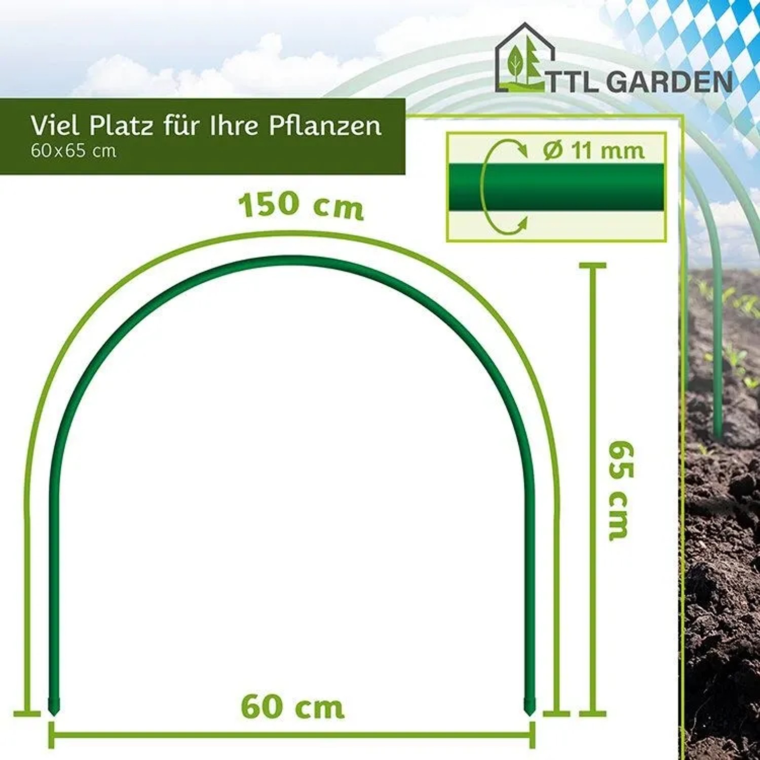 TTL GARDEN Pflanztunnel Bogen 6er Set, 65x60 cm, Metall beschichtet, für Beet, Frühbeet oder Gewächshaus.