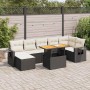 Schwarze 8-tlg. vidaXL Garten-Sofagarnitur aus Poly Rattan mit cremefarbenen Kissen.