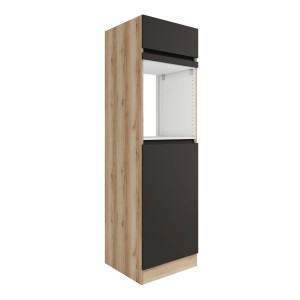 Optifit Hochschrank Noah420 für Backofen und Kühlschrank, 60 cm, Anthrazit/Wildeiche Nachbildung.