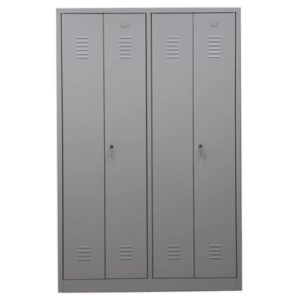 Grauer PROREGAL Garderobenspind Camel mit 4 Fächern und 2 Schlössern.