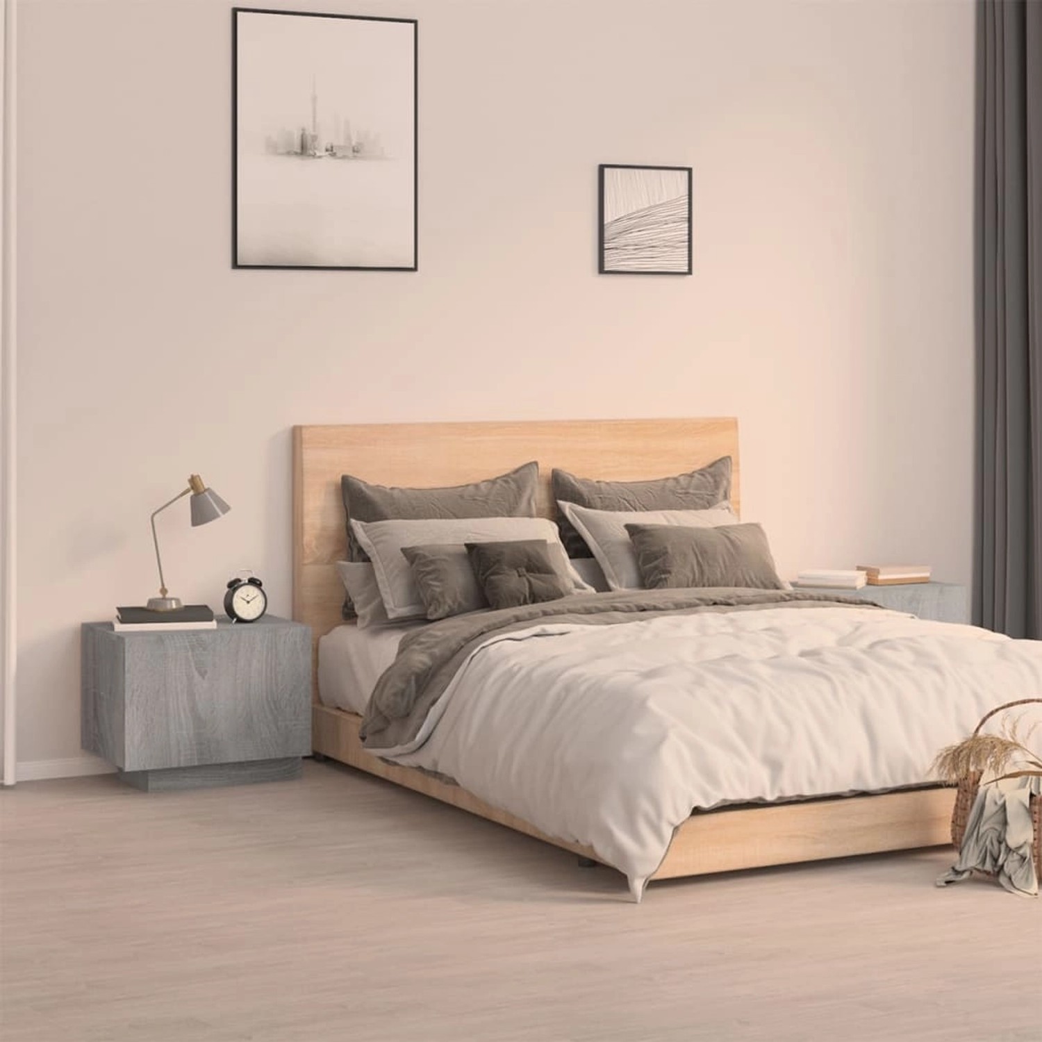 vidaXL Nachttisch Grau Sonoma (100x35x40 cm) aus Holzwerkstoff im Schlafzimmer.