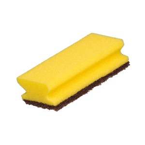 Mellerud Spezial-Scheuerschwamm, gelber Schwamm mit brauner Scheuerseite für Reinigung.