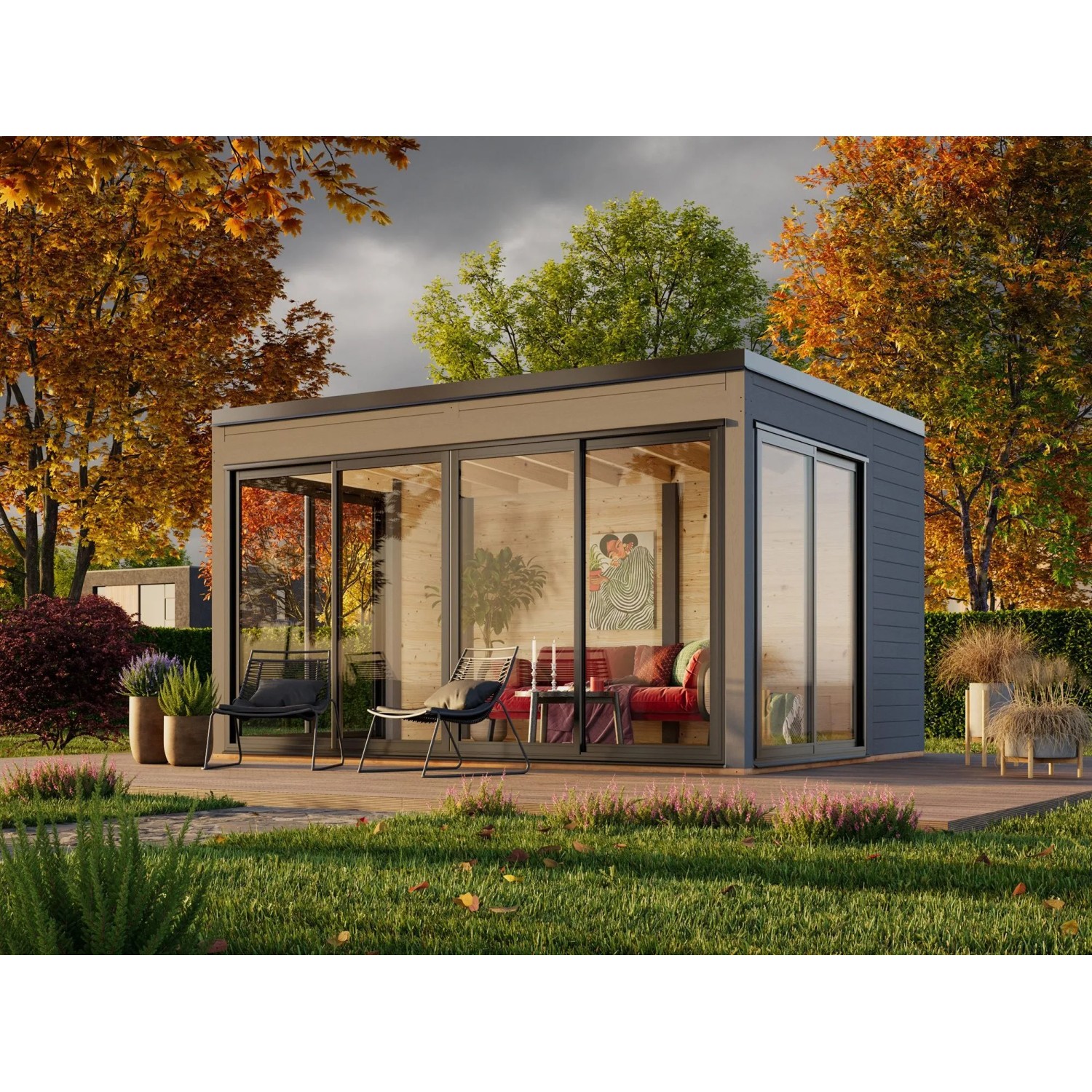 Palmako Holz-Gartenhaus Serena Slide Pultdach Lackiert 420 cm x 320 cm 12,6 m²