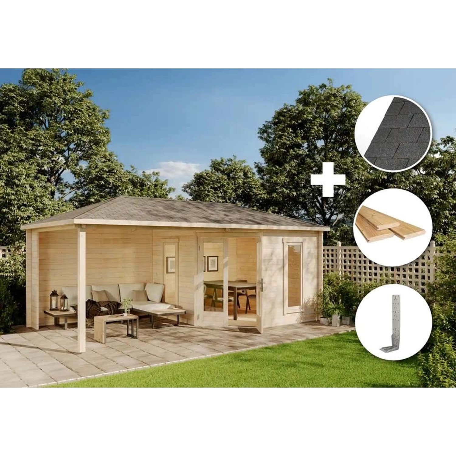 Alpholz Gartenhaus Set 5Eck Liwa Naturbelassen 614x317cm inkl