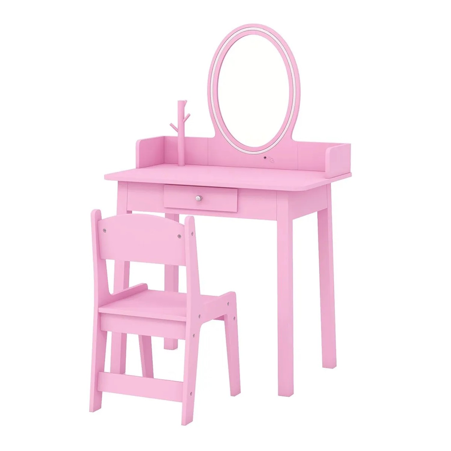 Costway Kinder Schminktisch 2 In 1 mit Hocker & Beleuchtung Rosa