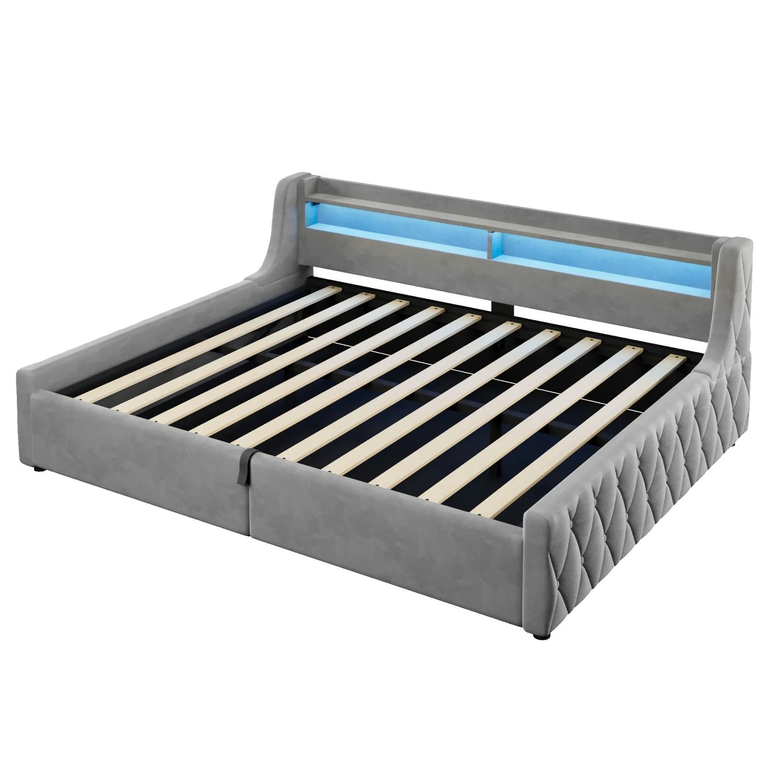 Merax Samtbett 140x200cm Hydraulik Stauraum LED Grau