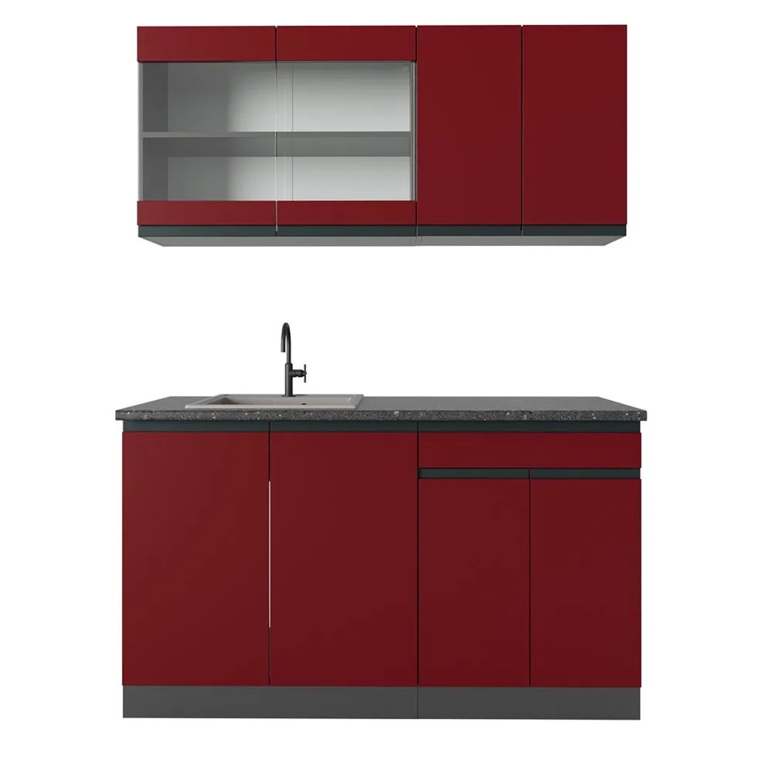 Vicco R-Line Singleküche Rot Anthrazit 140 cm J-Shape ohne E-Geräte