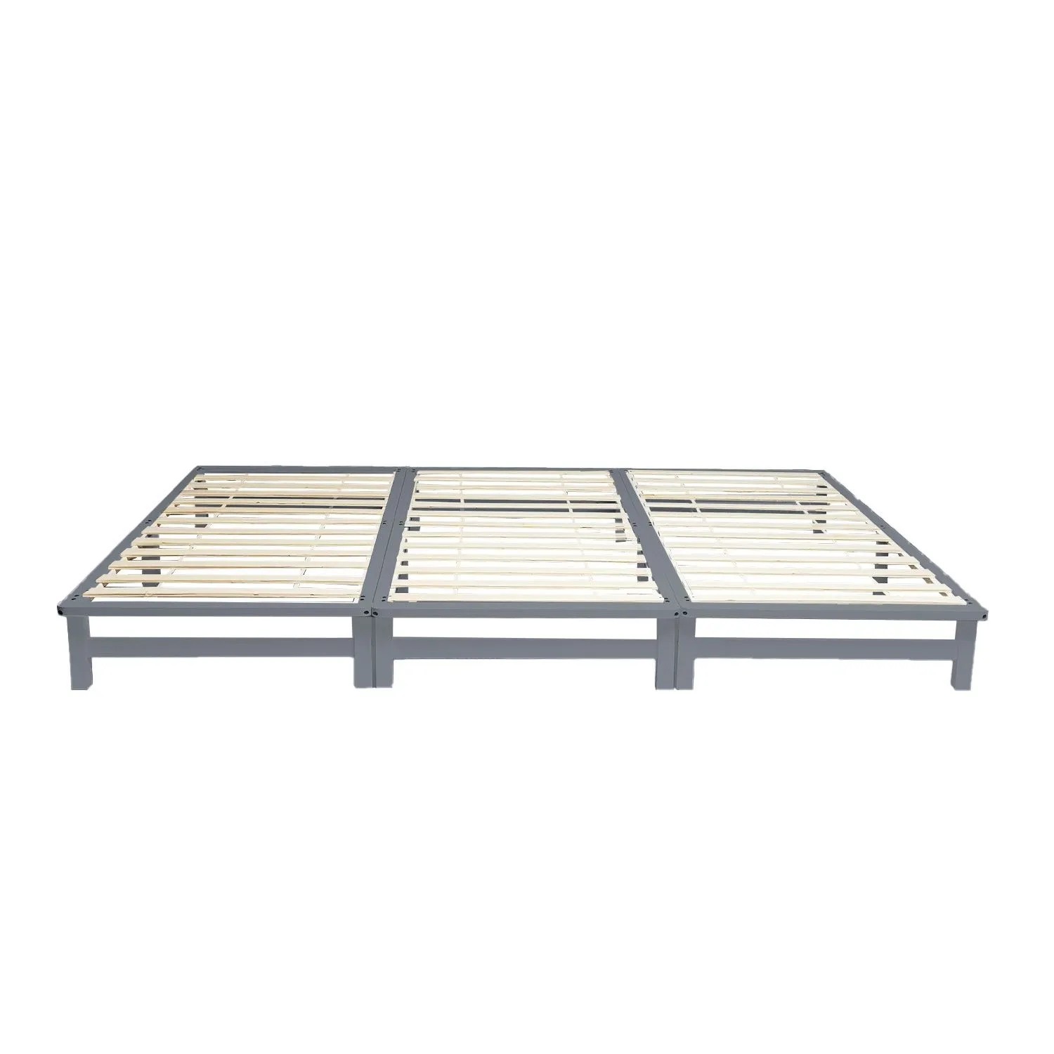 Graues Familienbett XXL 270x200 cm aus Kiefernholz mit Lattenrost. Dreiteiliges Palettenbett-Design.