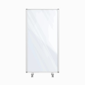 KARAT Mobile Trennwand, transparent, 90x180 cm, mit Rollen und beschreibbarer Oberfläche.