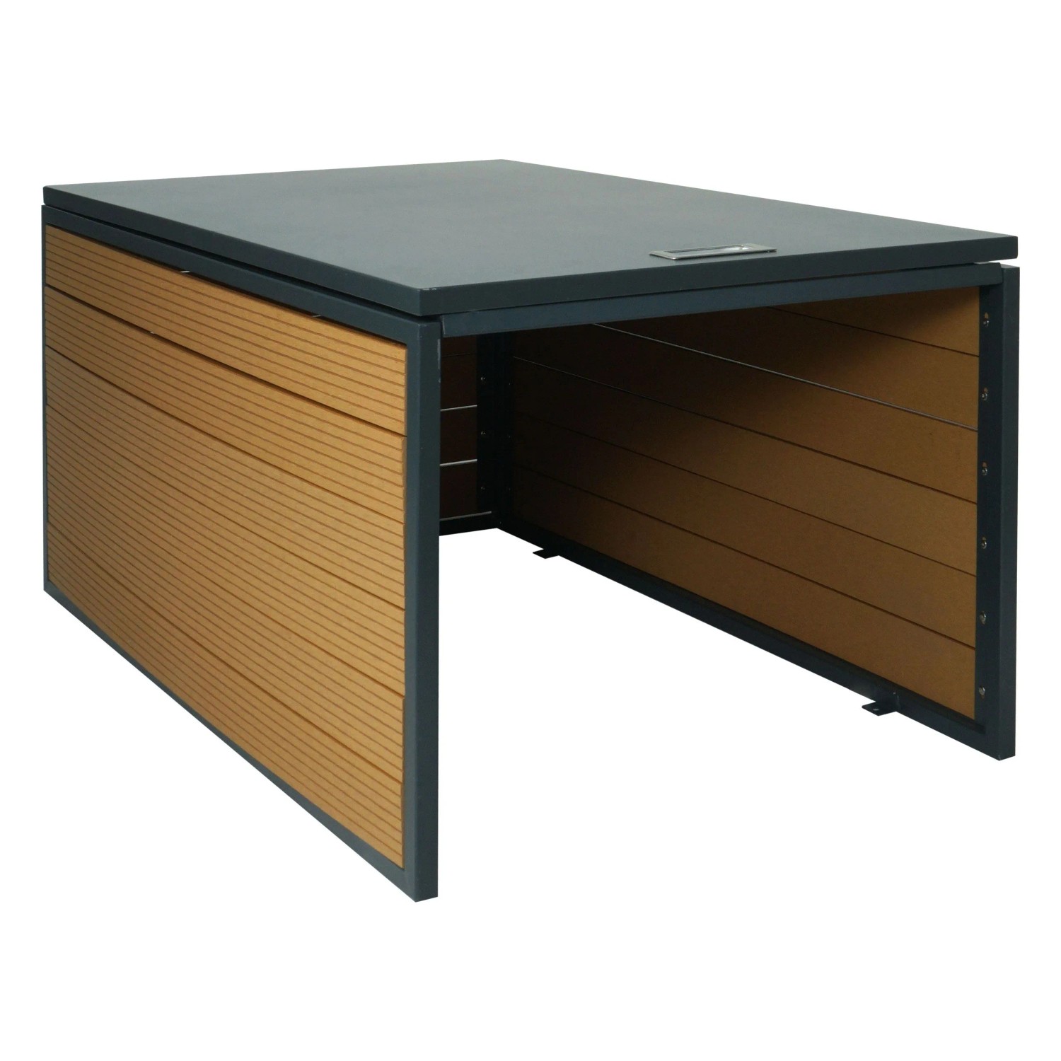 MCW XL Mähroboter-Garage mit Deckel L45 WPC Metall 43x70x90cm Eiche-Optik