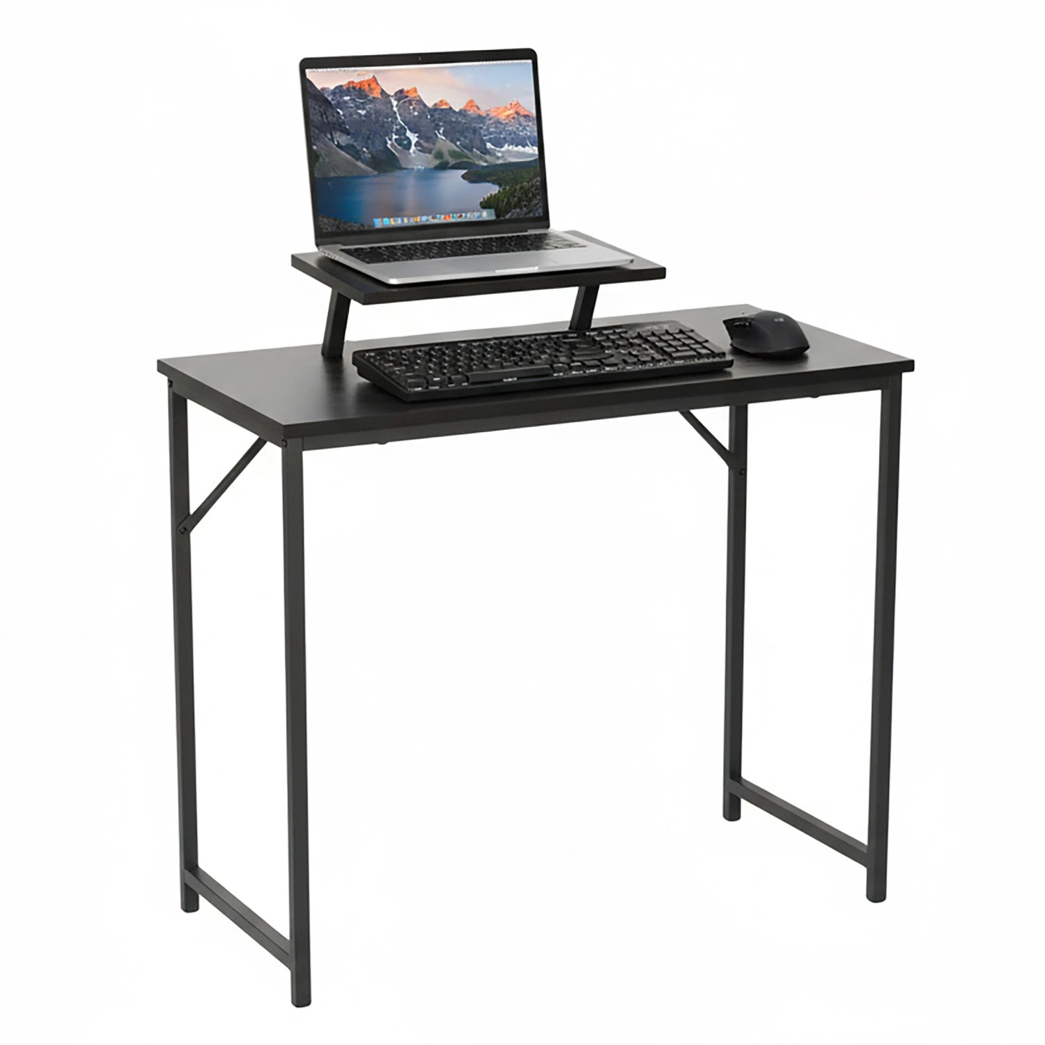 Relaxdays Schreibtisch MDF Stahl Schwarz mit Monitoraufsatz 75 cm x 80 cm x 40 cm 7 kg