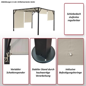 MCW Pergola Beja 4x4m mit Schiebedach, Terrassenüberdachung mit Stahlgestell und variablem Sonnenschutz.